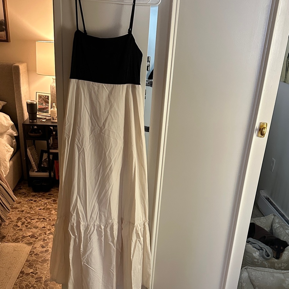 Black and Cream Maxi Dress with Spaghetti Straps